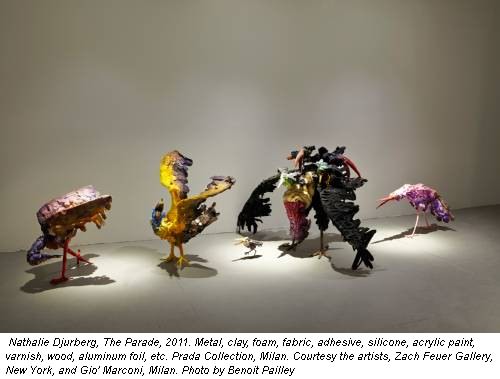  Nathalie Djurberg, The Parade, 2011. Metal, clay, foam, fabric, adhesive, silicone, acrylic paint, varnish, wood, aluminum foil, etc. Prada Collection, Milan. Courtesy the artists, Zach Feuer Gallery, New York, and Gio' Marconi, Milan. Photo by Benoit Pailley