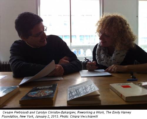 Cesare Pietroiusti and Carolyn Christov-Bakargiev, Reworking a Work, The Emily Harvey Foundation, New York, January 2, 2013. Photo: Chiara Vecchiarelli